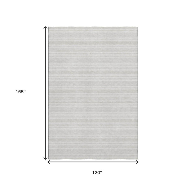 HomeRoots 10' X 14' Ivory and Gray Striped Washable Area Rug with UV Protection for Durable, Stylish Spaces 647818