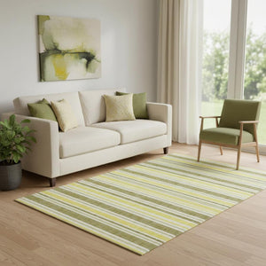 HomeRoots 5' X 8' Washable Khaki and Gold Striped Area Rug with UV Protection for Stylish, Durable Living Spaces 647820