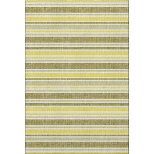 HomeRoots 5' X 8' Washable Khaki and Gold Striped Area Rug with UV Protection for Stylish, Durable Living Spaces 647820