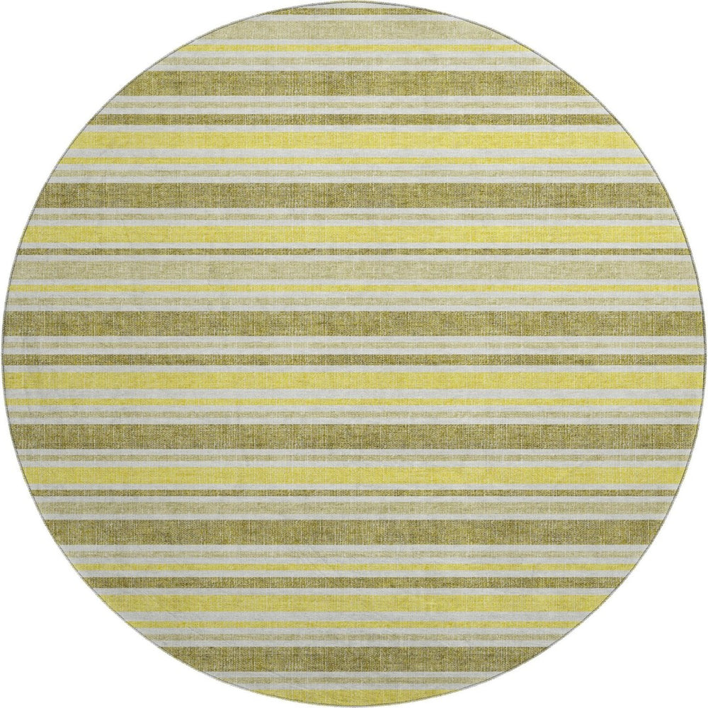 HomeRoots 8' Khaki And Gold Striped Round Rug - Washable, UV-Protected, Durable Design for Busy Homes 647821