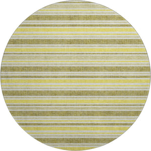 HomeRoots 8' Khaki And Gold Striped Round Rug - Washable, UV-Protected, Durable Design for Busy Homes 647821