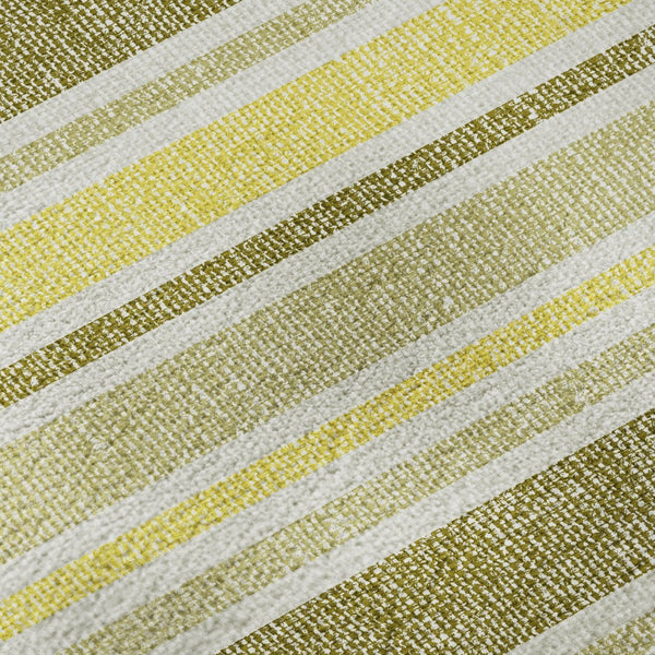 HomeRoots 8' Khaki And Gold Striped Round Rug - Washable, UV-Protected, Durable Design for Busy Homes 647821