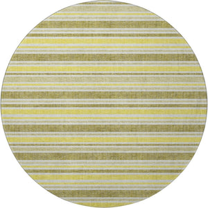 HomeRoots 8' Khaki And Gold Striped Round Rug - Washable, UV-Protected, Durable Design for Busy Homes 647821