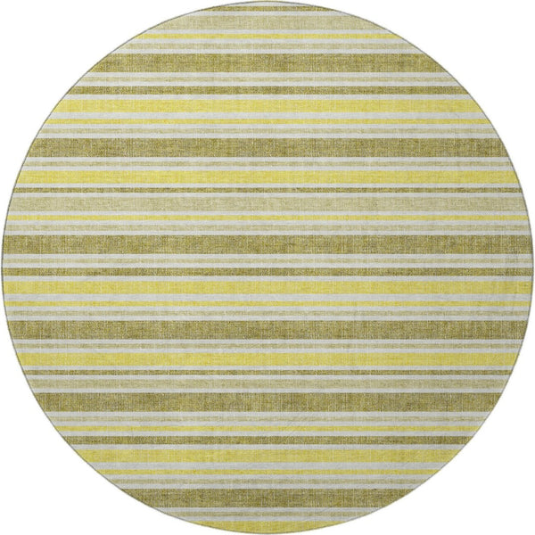 HomeRoots 8' Khaki And Gold Striped Round Rug - Washable, UV-Protected, Durable Design for Busy Homes 647821