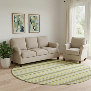 HomeRoots 8' Khaki And Gold Striped Round Rug - Washable, UV-Protected, Durable Design for Busy Homes 647821