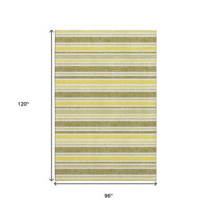 HomeRoots 8' X 10' Stylish Khaki & Gold Striped Washable Area Rug with UV Protection for Busy Households 647822