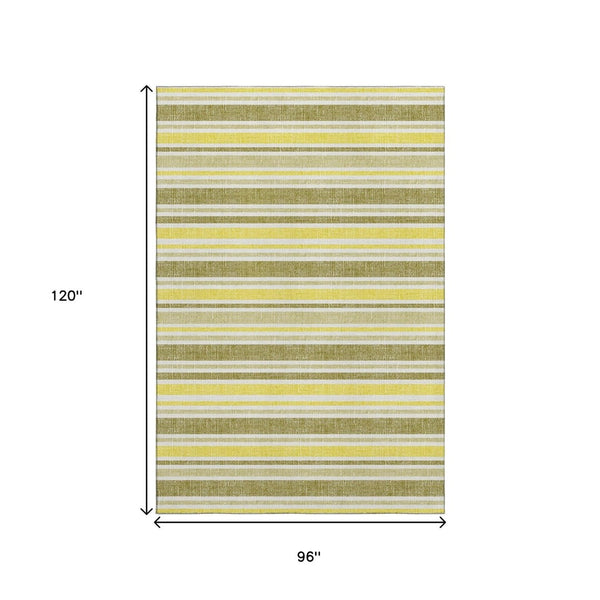 HomeRoots 8' X 10' Stylish Khaki & Gold Striped Washable Area Rug with UV Protection for Busy Households 647822