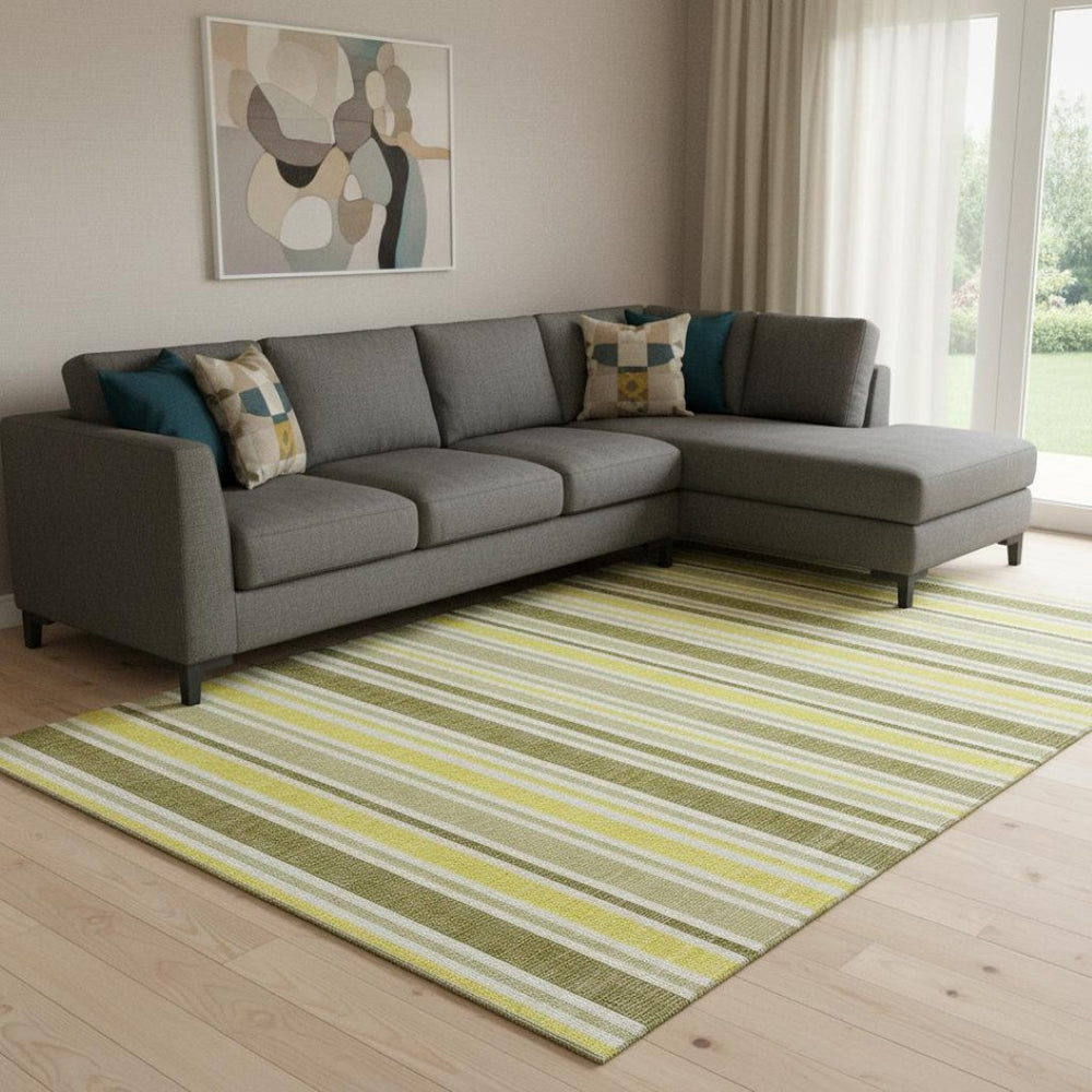 HomeRoots 8' X 10' Stylish Khaki & Gold Striped Washable Area Rug with UV Protection for Busy Households 647822