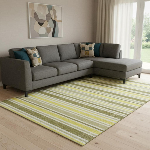 HomeRoots 8' X 10' Stylish Khaki & Gold Striped Washable Area Rug with UV Protection for Busy Households 647822
