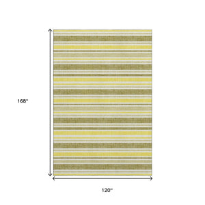 HomeRoots 10' X 14' Khaki & Gold Striped Area Rug - Durable, Washable, UV-Protected for Timeless Style & Comfort 647824