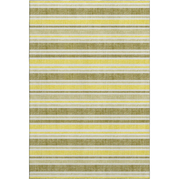 HomeRoots 10' X 14' Khaki & Gold Striped Area Rug - Durable, Washable, UV-Protected for Timeless Style & Comfort 647824