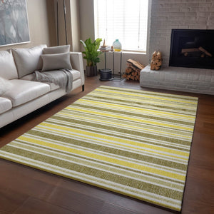 HomeRoots 10' X 14' Khaki & Gold Striped Area Rug - Durable, Washable, UV-Protected for Timeless Style & Comfort 647824