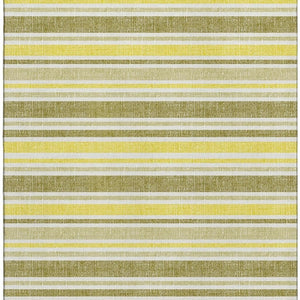 HomeRoots 10' X 14' Khaki & Gold Striped Area Rug - Durable, Washable, UV-Protected for Timeless Style & Comfort 647824