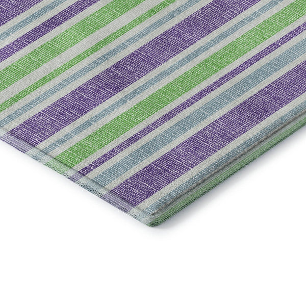 HomeRoots 8' Vibrant Lime Green & Purple Striped Round Rug - Washable, UV Protected, Ideal for Busy Homes 647827