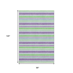 HomeRoots 8' X 10' Vibrant Lime Green & Purple Striped Washable Area Rug with UV Protection for Busy Homes 647828