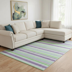 HomeRoots 8' X 10' Vibrant Lime Green & Purple Striped Washable Area Rug with UV Protection for Busy Homes 647828