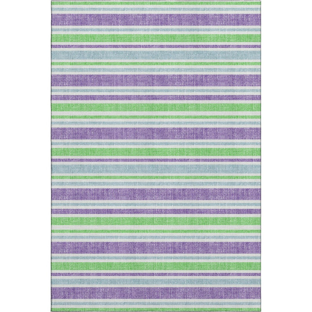 HomeRoots 8' X 10' Vibrant Lime Green & Purple Striped Washable Area Rug with UV Protection for Busy Homes 647828
