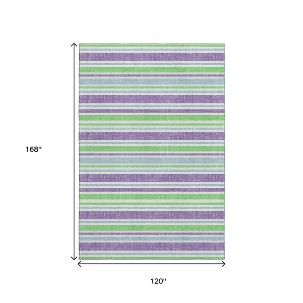 HomeRoots 10' X 14' Vibrant Lime Green & Purple Striped Washable Area Rug with UV Protection & Durability 647830
