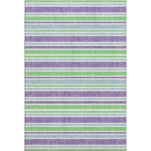 HomeRoots 10' X 14' Vibrant Lime Green & Purple Striped Washable Area Rug with UV Protection & Durability 647830