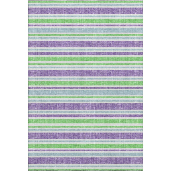 HomeRoots 10' X 14' Vibrant Lime Green & Purple Striped Washable Area Rug with UV Protection & Durability 647830