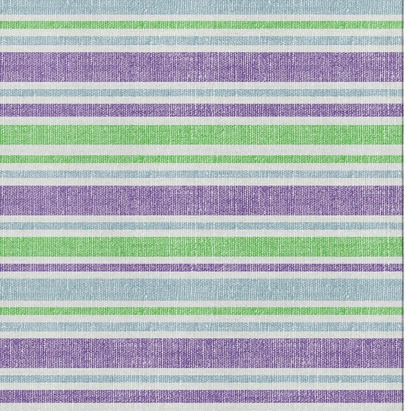 HomeRoots 10' X 14' Vibrant Lime Green & Purple Striped Washable Area Rug with UV Protection & Durability 647830