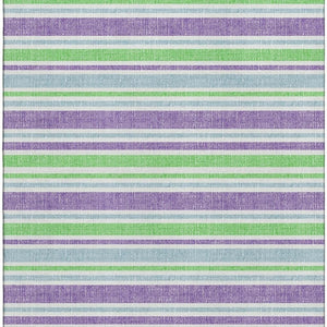 HomeRoots 10' X 14' Vibrant Lime Green & Purple Striped Washable Area Rug with UV Protection & Durability 647830