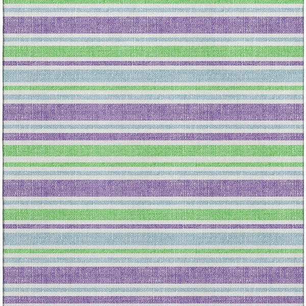 HomeRoots 10' X 14' Vibrant Lime Green & Purple Striped Washable Area Rug with UV Protection & Durability 647830