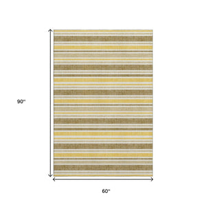 HomeRoots 5' X 8' Coffee and Gold Striped Washable Area Rug - Stylish, Durable, UV-Protected for Active Homes 647832