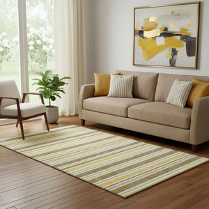 HomeRoots 5' X 8' Coffee and Gold Striped Washable Area Rug - Stylish, Durable, UV-Protected for Active Homes 647832