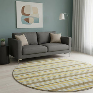 HomeRoots 8' Coffee and Gold Striped Round Rug - Washable, Durable, UV Protected for Stylish Living Spaces 647833