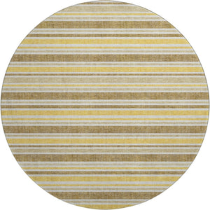 HomeRoots 8' Coffee and Gold Striped Round Rug - Washable, Durable, UV Protected for Stylish Living Spaces 647833