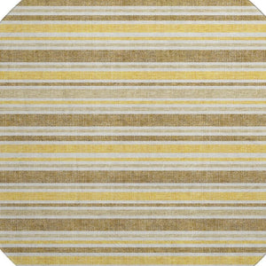 HomeRoots 8' Coffee and Gold Striped Round Rug - Washable, Durable, UV Protected for Stylish Living Spaces 647833
