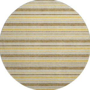 HomeRoots 8' Coffee and Gold Striped Round Rug - Washable, Durable, UV Protected for Stylish Living Spaces 647833