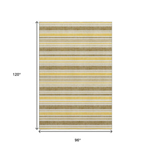 HomeRoots 8' X 10' Coffee and Gold Striped Washable Area Rug - UV Protected, Stain-Resistant, Perfect for Any Room 647834