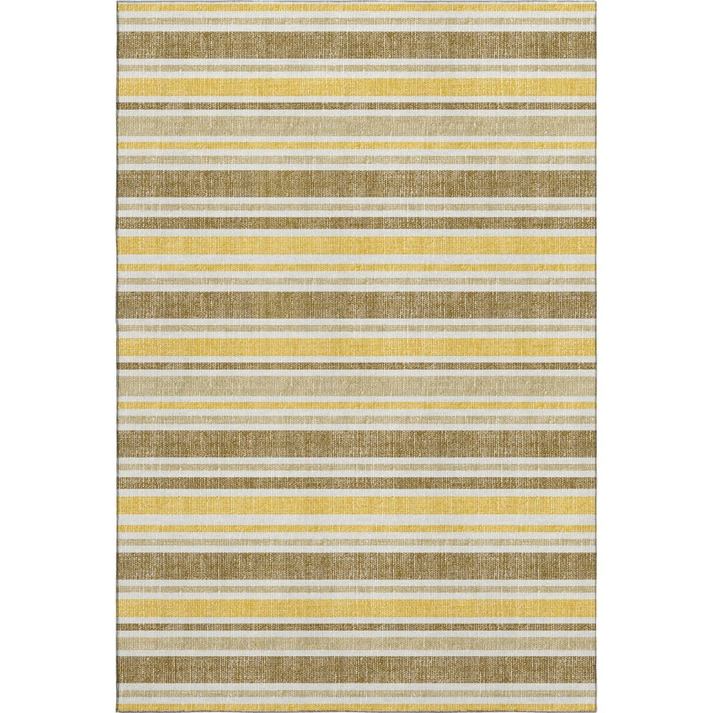 HomeRoots 9' X 12' Stylish Coffee & Gold Striped Washable Area Rug with UV Protection for Homes & Pets 647835