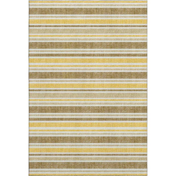 HomeRoots 10' X 14' Stylish Coffee & Gold Striped Washable Area Rug with UV Protection for Easy Care & Comfort 647836