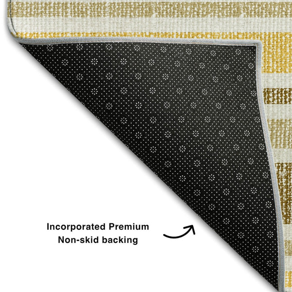 HomeRoots 10' X 14' Stylish Coffee & Gold Striped Washable Area Rug with UV Protection for Easy Care & Comfort 647836