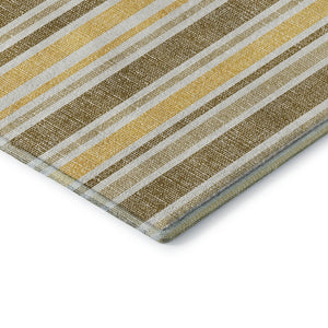 HomeRoots 10' X 14' Stylish Coffee & Gold Striped Washable Area Rug with UV Protection for Easy Care & Comfort 647836