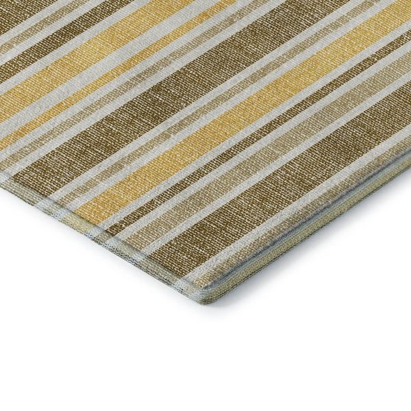 HomeRoots 10' X 14' Stylish Coffee & Gold Striped Washable Area Rug with UV Protection for Easy Care & Comfort 647836