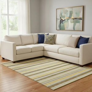 HomeRoots 10' X 14' Stylish Coffee & Gold Striped Washable Area Rug with UV Protection for Easy Care & Comfort 647836