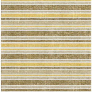 HomeRoots 10' X 14' Stylish Coffee & Gold Striped Washable Area Rug with UV Protection for Easy Care & Comfort 647836