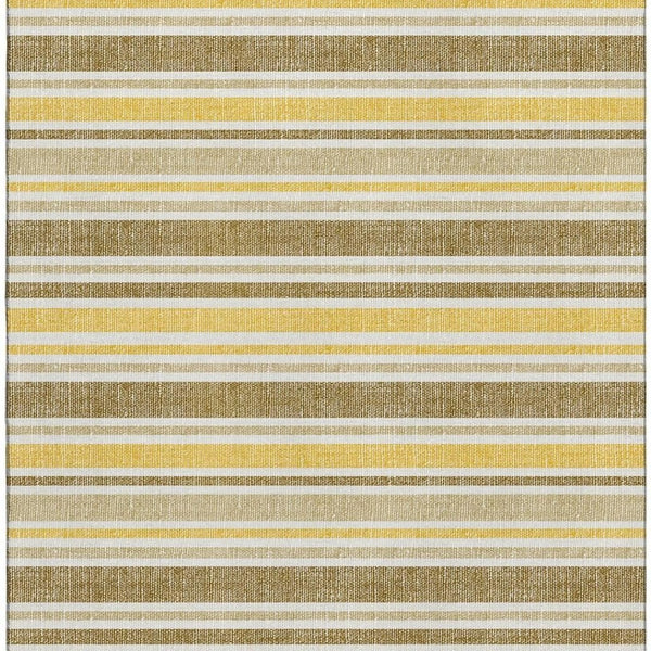 HomeRoots 10' X 14' Stylish Coffee & Gold Striped Washable Area Rug with UV Protection for Easy Care & Comfort 647836