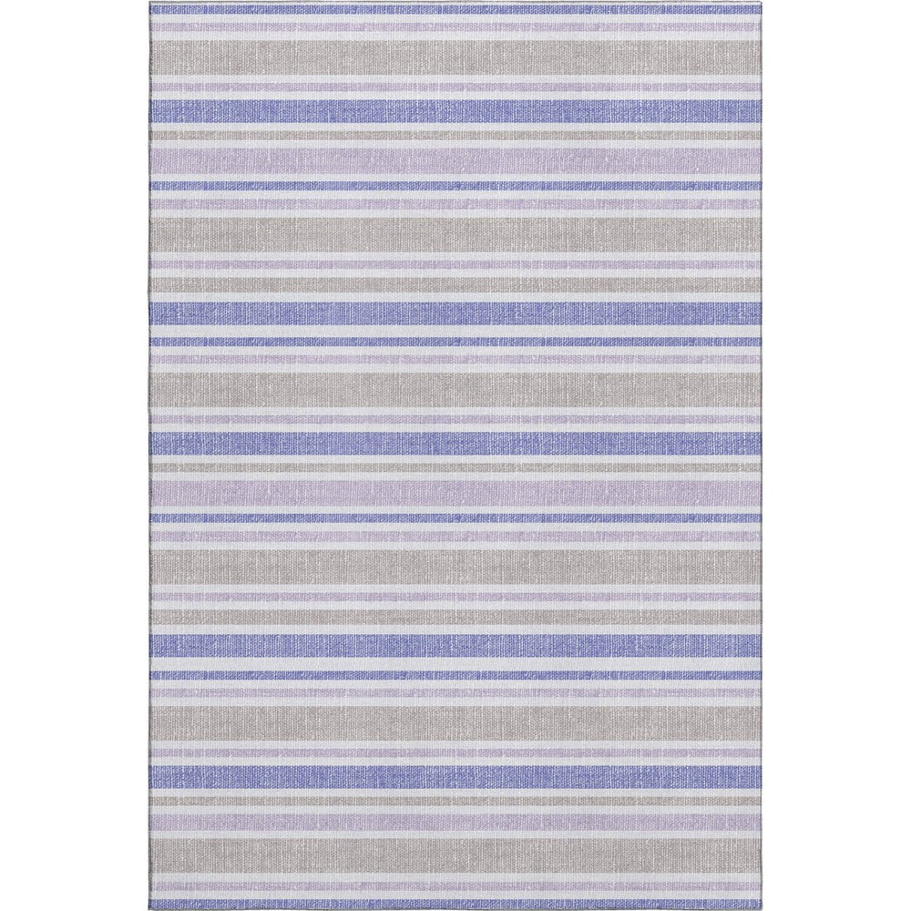 HomeRoots 5' X 8' Navy Blue & Lavender Striped Washable Area Rug - Durable, UV-Protected for Busy Homes! 647838