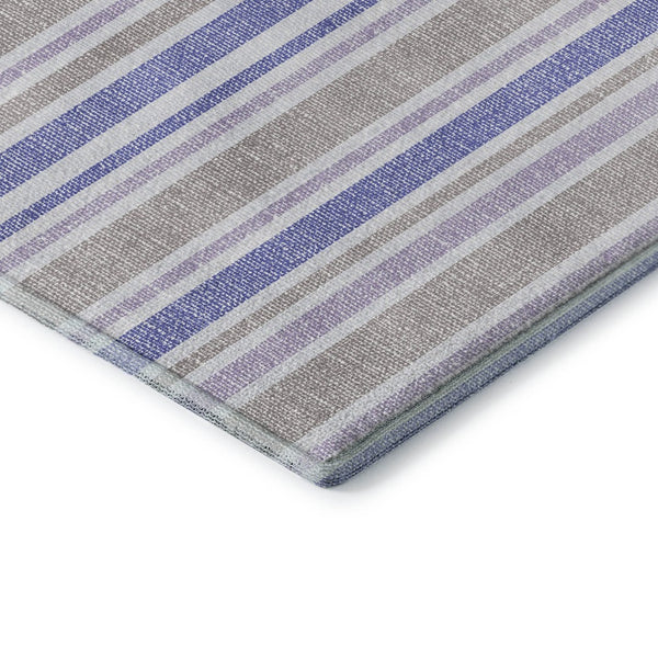 HomeRoots 5' X 8' Navy Blue & Lavender Striped Washable Area Rug - Durable, UV-Protected for Busy Homes! 647838