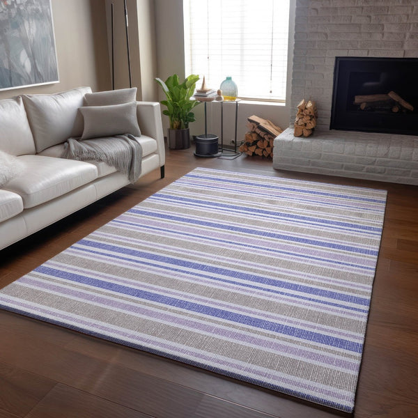 HomeRoots 5' X 8' Navy Blue & Lavender Striped Washable Area Rug - Durable, UV-Protected for Busy Homes! 647838