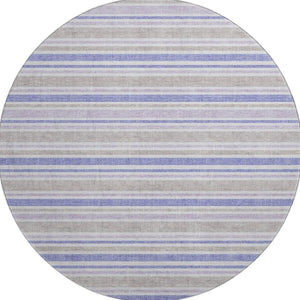 HomeRoots 8' Navy Blue & Lavender Striped Washable Round Rug - Durable, Stain-Resistant, UV Protected Design 647839