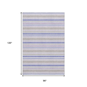 HomeRoots 8' X 10' Navy Blue & Lavender Striped Washable Area Rug - Durable, Stain-Resistant, UV Protected! 647840