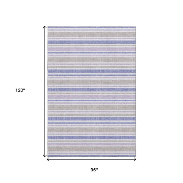 HomeRoots 8' X 10' Navy Blue & Lavender Striped Washable Area Rug - Durable, Stain-Resistant, UV Protected! 647840