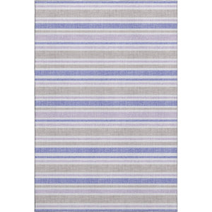 HomeRoots 8' X 10' Navy Blue & Lavender Striped Washable Area Rug - Durable, Stain-Resistant, UV Protected! 647840