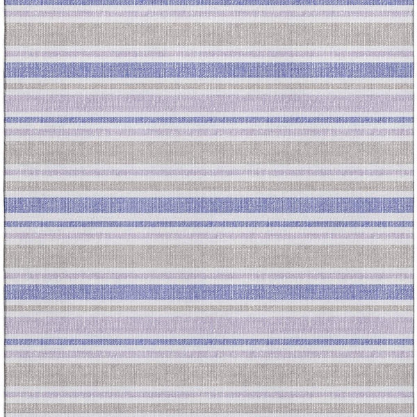 HomeRoots 8' X 10' Navy Blue & Lavender Striped Washable Area Rug - Durable, Stain-Resistant, UV Protected! 647840